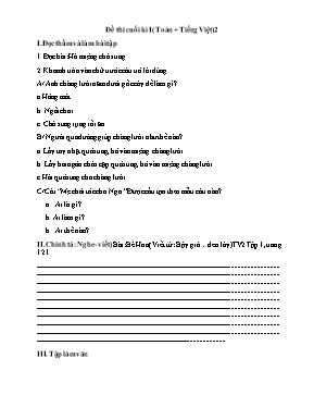 Đề thi cuối học kỳ I môn Toán + Tiếng Việt Lớp 2